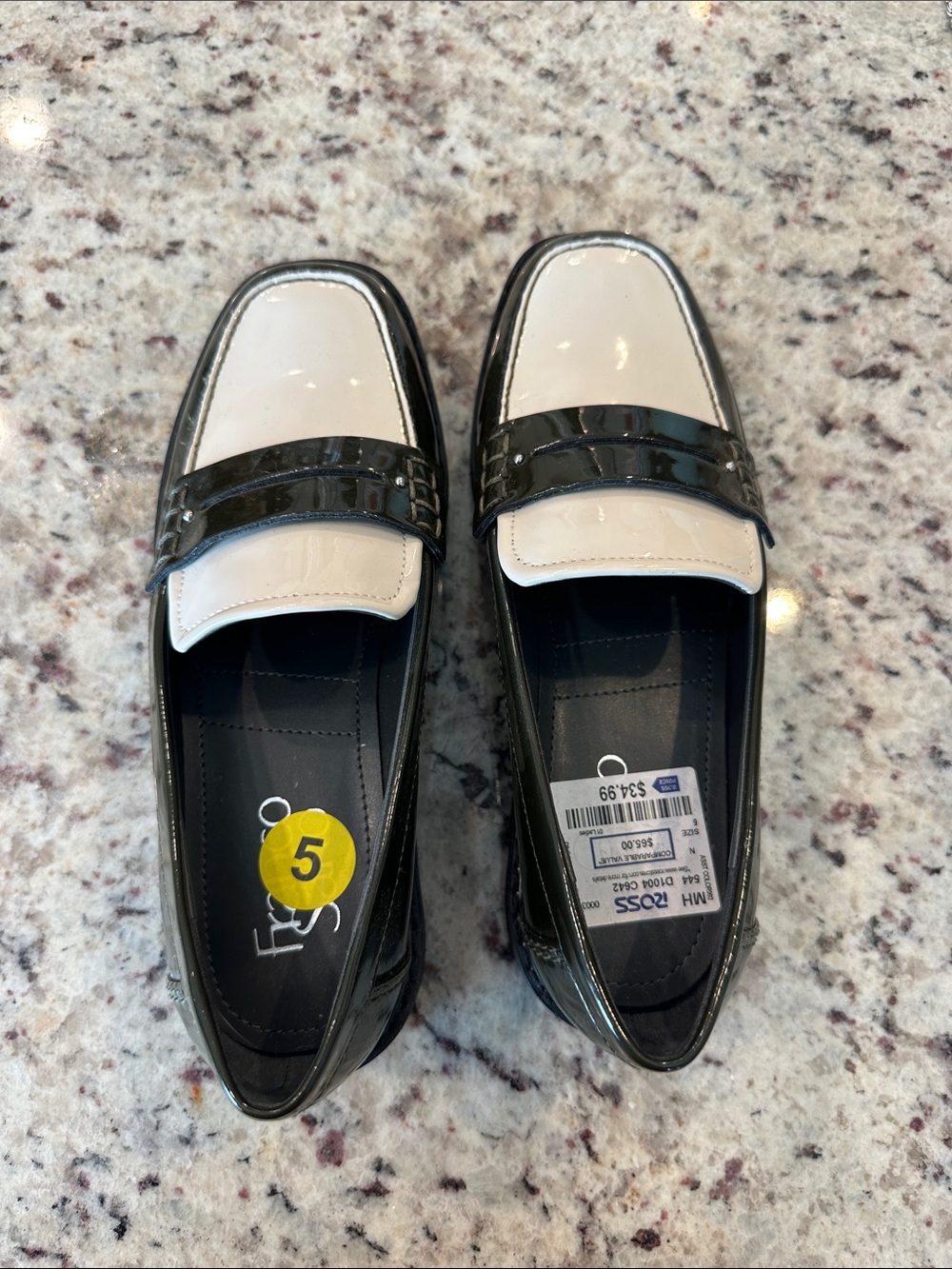 Patent Two-Tone Green and White Loafers - Women